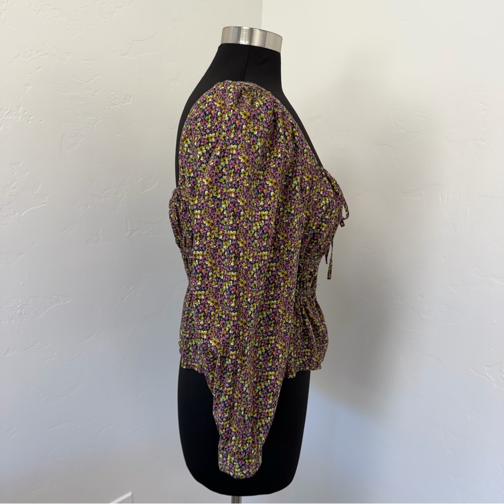 J. Crew Liberty Busy Izzy print Cinched-waist Smocked Square-Neck Blouse Size 14 - Picture 6 of 13